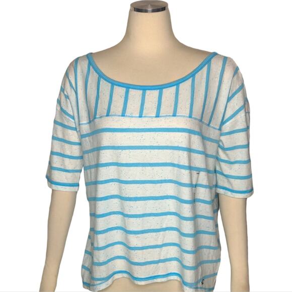 HOLLISTER White Teal Burnout Striped Tee Large NEW - Picture 1 of 9